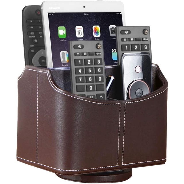 Portacontrol remoto de cuero, caja/organizador giratorio de 360º para TV, mesa de café: organiza controles, medios, calculadora, móvil y lápiz
