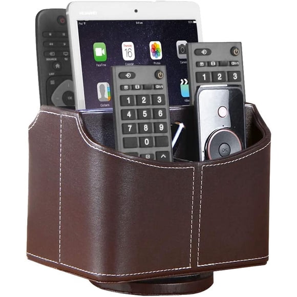 Portacontrol remoto de cuero, caja/organizador giratorio de 360º para TV, mesa de café: organiza controles, medios, calculadora, móvil y lápiz