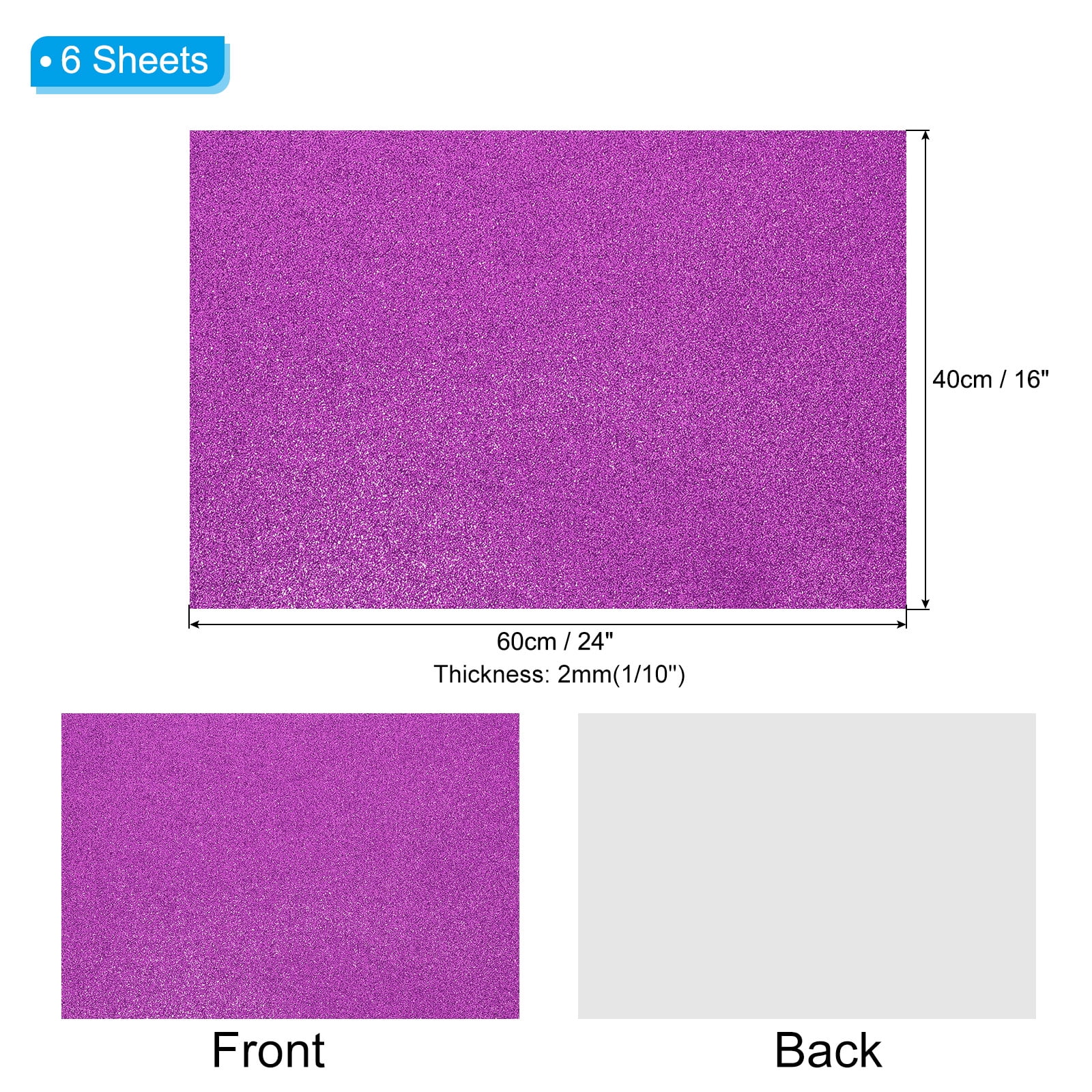 Uxcell 2mm(1/10") Thick Adhesive Glitter Foam Sheet 16x24inch(40x60cm) Purple, EVA Shiny Foam Board for Craft, 6 Pcs