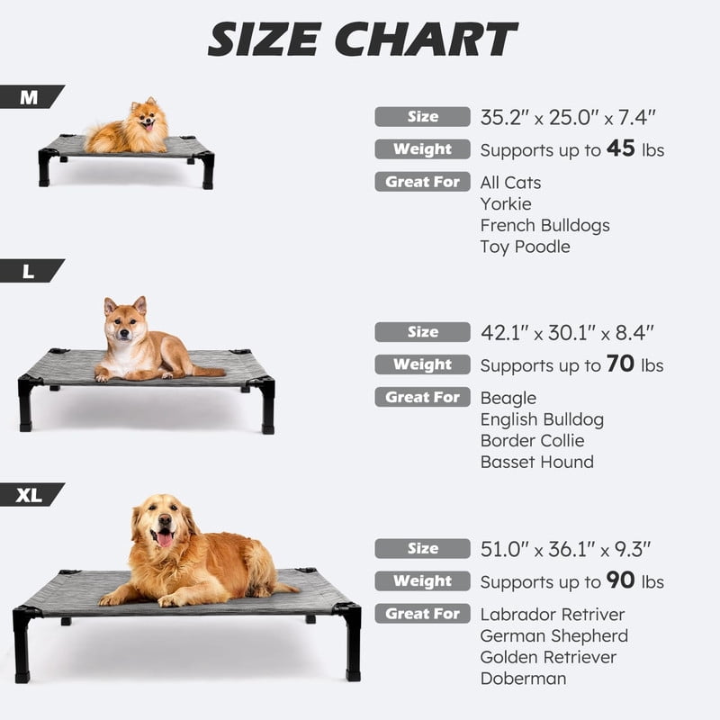 Elevated Dog Bed with Chew Proof Washable Breathable Mesh and Metal Frame, Portable No-Slip Feet for Outdoor or Indoor Use