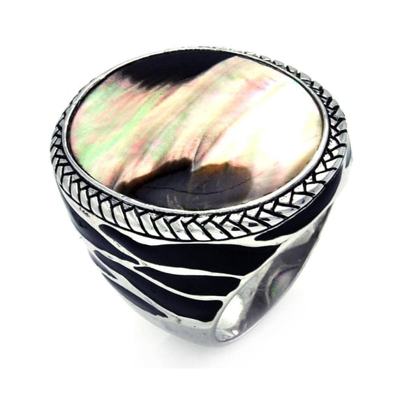 Sterling Silver 925 Rhodium Plated Dark Simulated Mother of Pearl Band Ring Jewelry Female Size 9