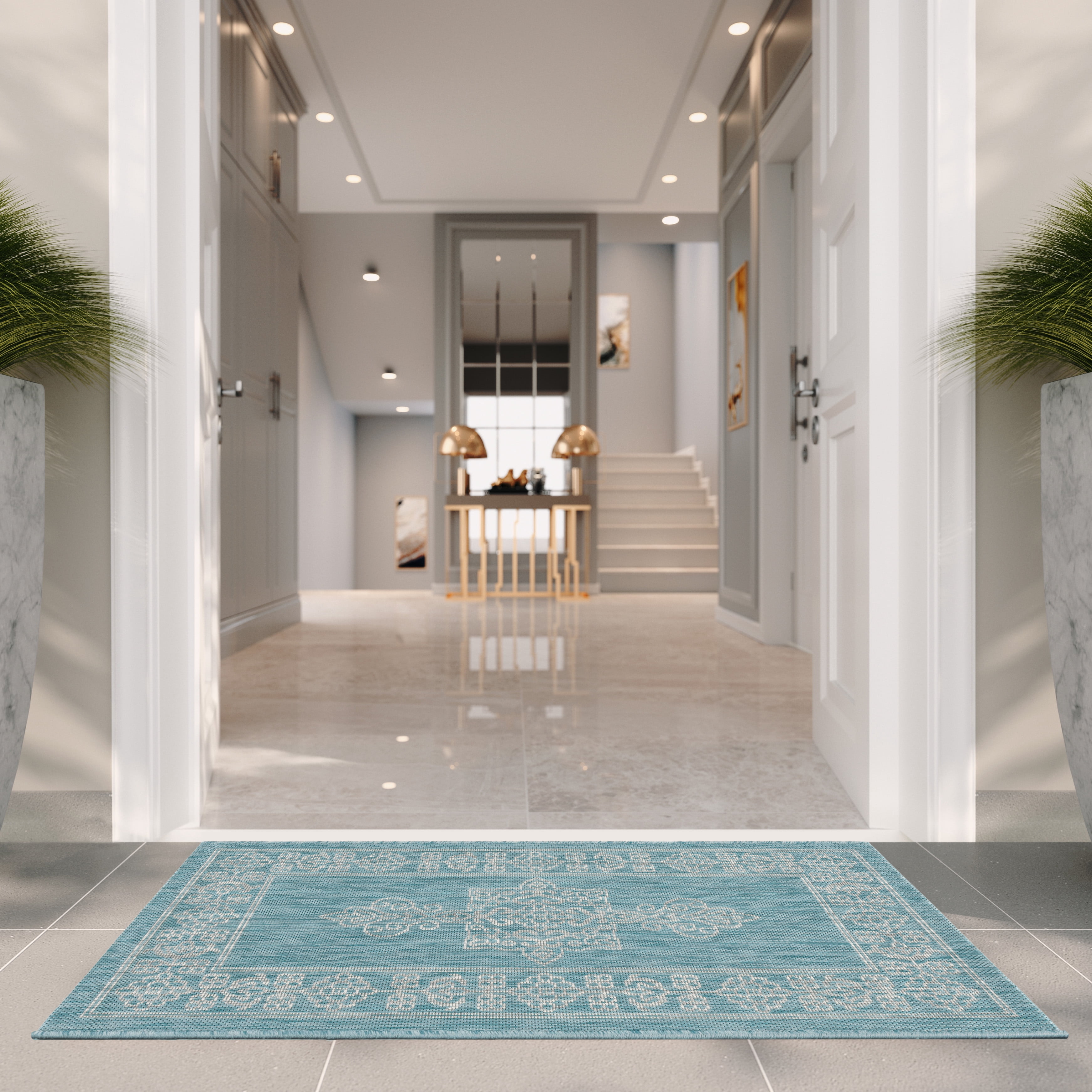 Safavieh Courtyard Delbet Medallion Indoor/Outdoor Area Rug, Aqua/Gray, 5'3" x 7'7"