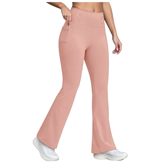 larppty Women's Fleece Lined Flare Leggings - Thermal High Waisted Bootcut Yoga Pants with Pocket for Winter Gym & Daily Wear（Pink，M）