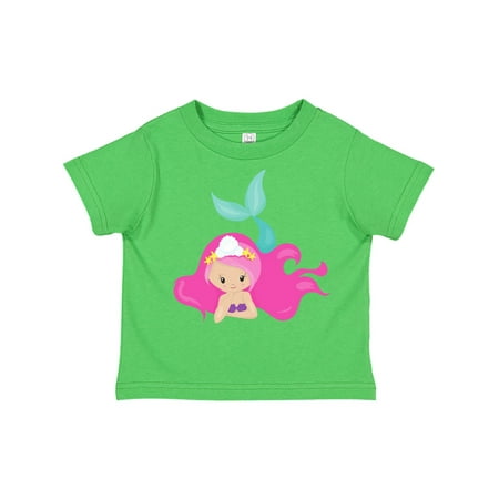 

Inktastic Cute Mermaid Pink Hair Green Tail Gift Toddler Toddler Girl T-Shirt