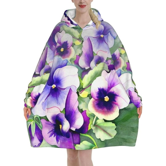 Pansy Perfection Print Blanket Hoodie Oversized Wearable Hooded Blanket Warm Throw Blanket Sweatshirt For Women Men Teens