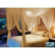 Four Corner Post Elegant Mosquito Net Bed Canopy Set, Beige, Full/Queen/King