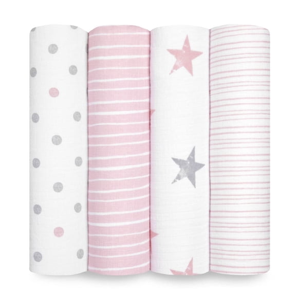 aden   anais Essentials, Cotton Muslin Swaddle Blanket, Doll, Girls, Infants, 4-Pack