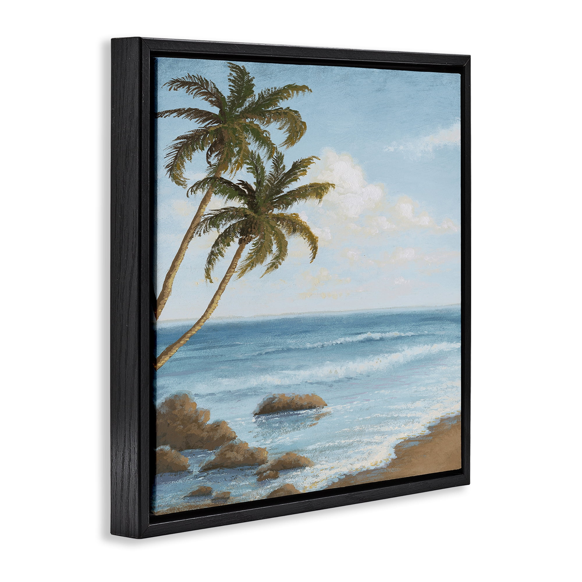 Stupell Industries Palm Trees Looming Beach Coastal Painting Black Floater Framed Canvas Art Print Wall Art, 25 x 25