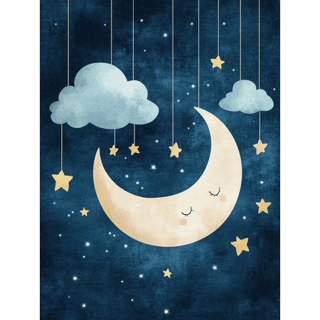 Sleeping Moon and Stars Canvas Print/Wall Art， Suitable for Bedroom Decor， Living Room Decor， Nursery Decor， Kids Room Decor， and Office Decor