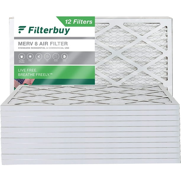 Filterbuy 16x25x1 MERV 8 Pleated HVAC AC Furnace Air Filters (12Pack)