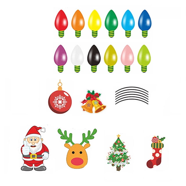 Kenally Pegatina de bombilla de luz de coche de Navidad, calcomanía de nevera de Navidad, decoración extraíble, decoración de noche Automoción decorativa y accesorios