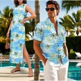 thumbnail image 3 of Jeiento Couples Matching Outfits Womens Hawaiian Dresses Coconut Tree Mens Short Sleeve Button Down Shirts Maxi Summer Dresses for Women Casual Long Sleeveless Crewneck Dress, 3 of 7