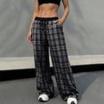 thumbnail image 4 of Ytndtr Women's Plaid Wide Leg Pants Gingham High Rise Pajama Bottoms Elastic Waist Loose Lounge Pants Casual Trousers, 4 of 9