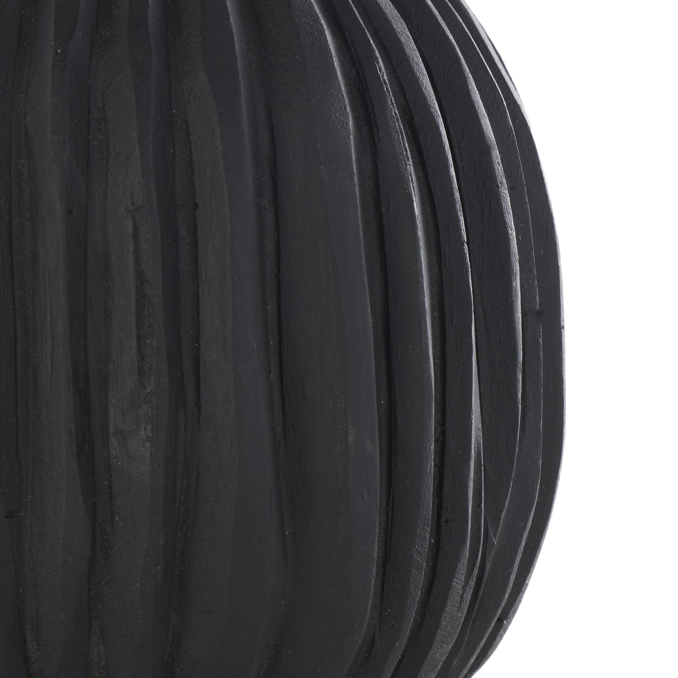 DecMode Black 6" Handmade Carved Textured Teak Wood Orbs & Vase Filler with Wavy Ridges (3 Count)