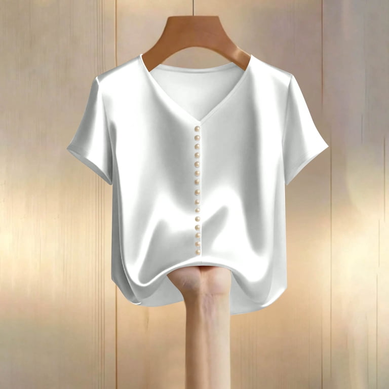 Tnhcen Women's Summer V-Neck Pearl Blouse, Casual Business Short