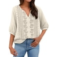 thumbnail image 5 of Womens Blouse Cotton Linen Pleated 3/4 Sleeve Casual Solid Trendy Tops, 5 of 8