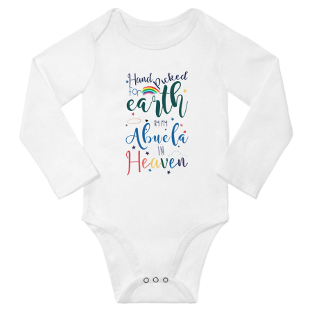 

Hand Picked for Earth By My Abuela In Heaven Cute Baby Long Sleeve Boy Girl One-pieces (White 18-24M)