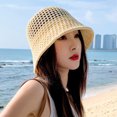 thumbnail image 5 of Sombrero de paja hueco con circunferencia de la cabeza para mujer, sombrilla de verano para el sol, sombrero de pescador antiultravioleta, 56-58cm, 5 of 5
