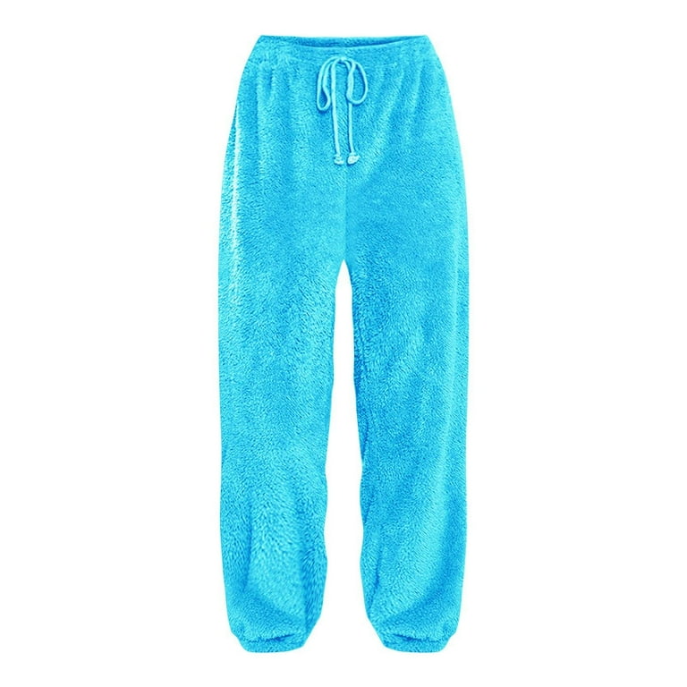 RQYYD Womens Drawstring Fuzzy Fleece Pants Plus Size Winter Warm Thicken Jogger Athletic Sweatpants for Ladies Comfy Soft Plush Pajama Pants Blue 3XL Walmart