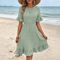 thumbnail image 6 of Ayolanni Lightweight Summer Dresses for Women 2026 Flutter Sleeve Short Sleeve Crew Neck Solid Maxi A-Line Dress Ruffle Vacation Beach Ruched Waist Casual Sundress Green L, 6 of 9