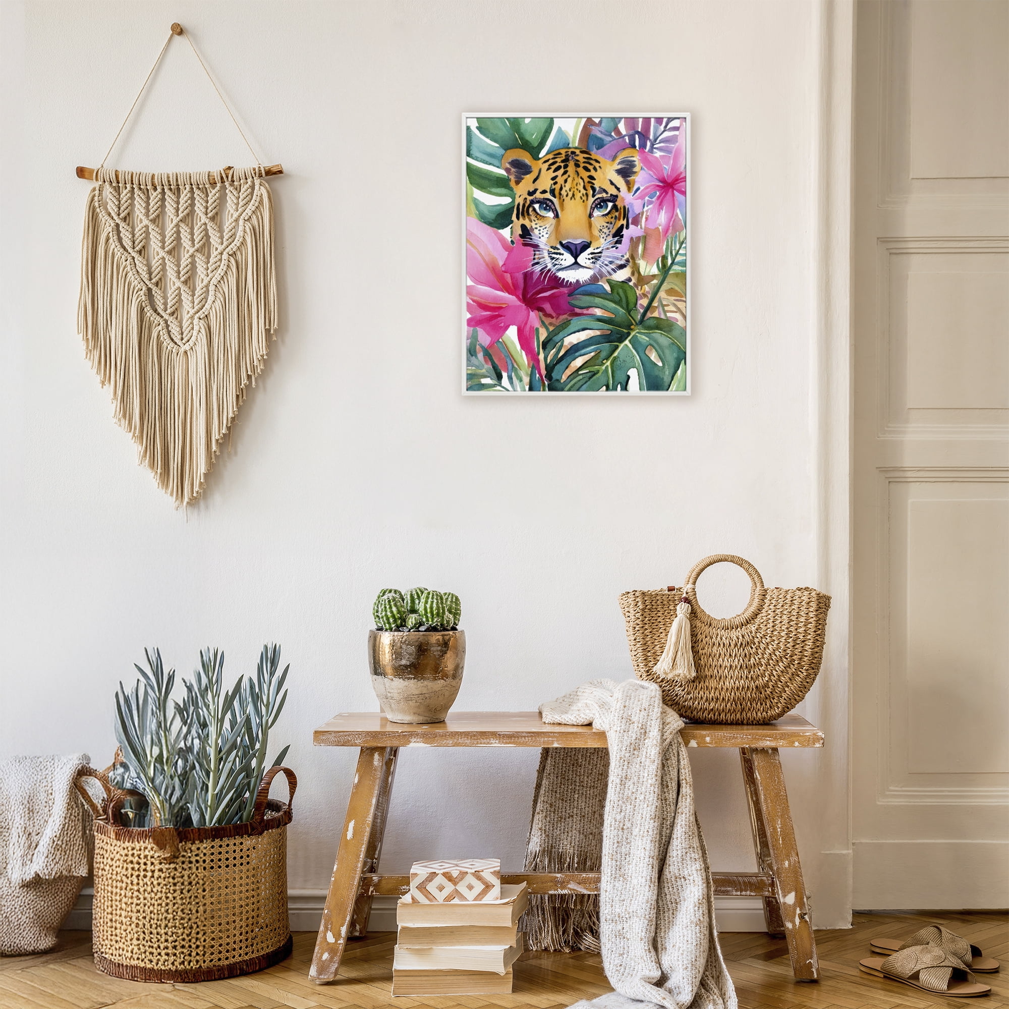 Stupell Industries Tropical Tiger Peeking White Framed Giclee Art, design by Shelly Craig