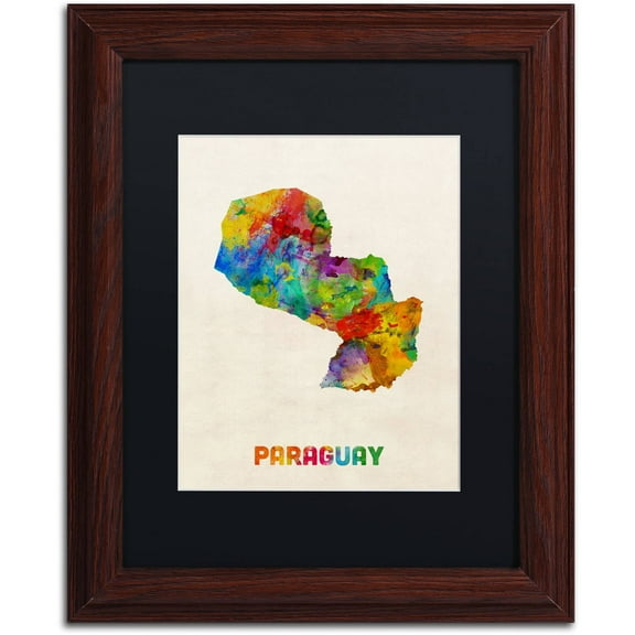 Trademark Fine Art "Paraguay Watercolor Map" Canvas Art by Michael Tompsett Black Matte, Wood Frame