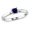 Miabella Women's 1/3 Carat T.G.W. Princess-Cut Created Blue Sapphire and Diamond-Accent Sterling Silver 3-Stone Promise Ring