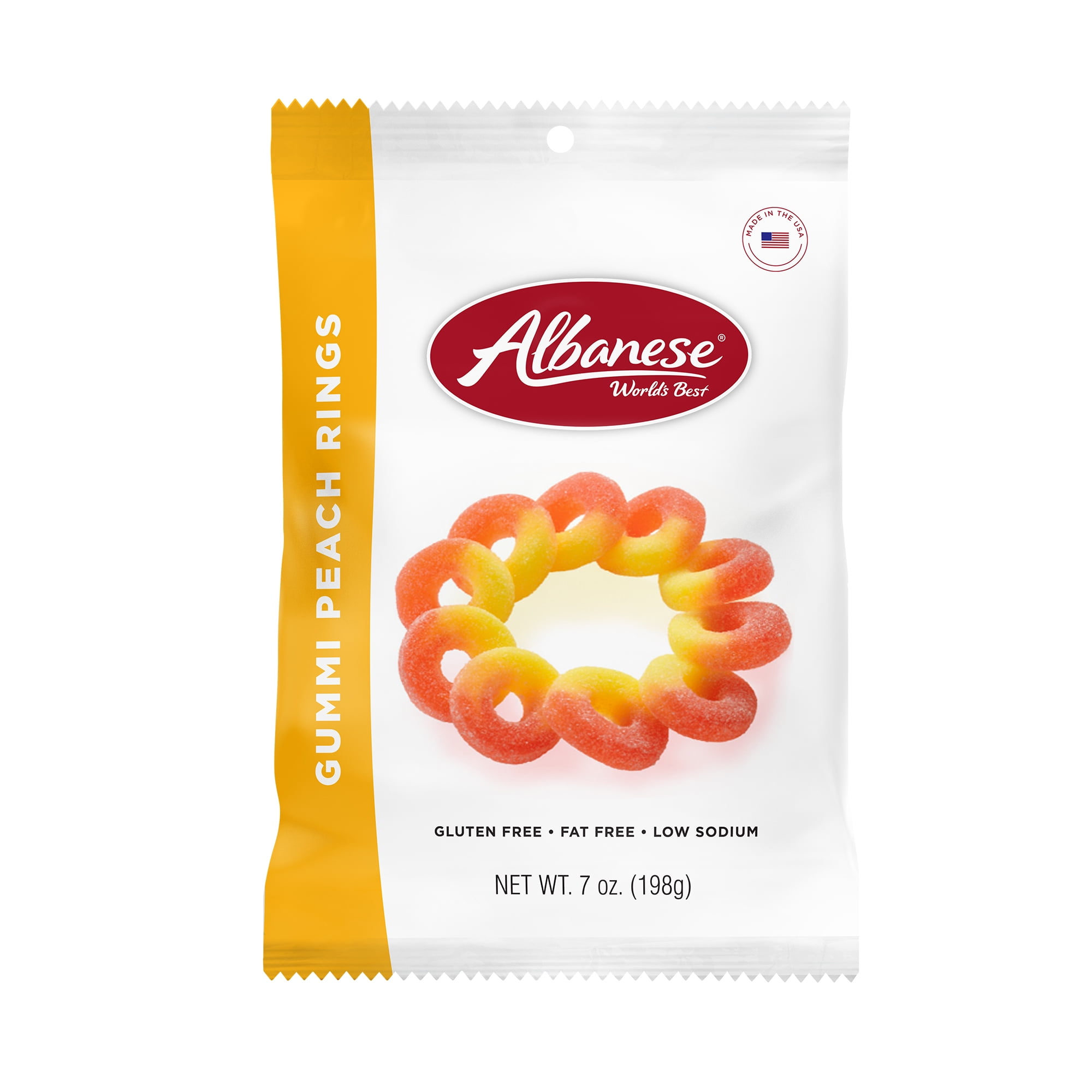 Albanese Fat-Free Gluten-Free Gummies Peach Rings Candy, 7 oz