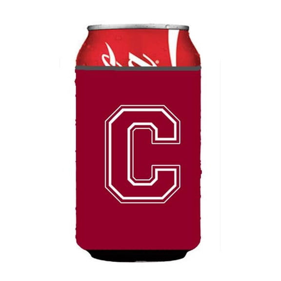 Letter C Initial Monogram - Maroon And White Can Or Bottle  Hugger