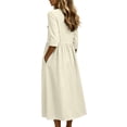 thumbnail image 7 of QIYAGBSA Summer Dresses for Women Cotton Linen 3/4 Sleeve Relaxed Fit Midi Dress with Pockets and Side Slits Casual Vacation (White, S), 7 of 7
