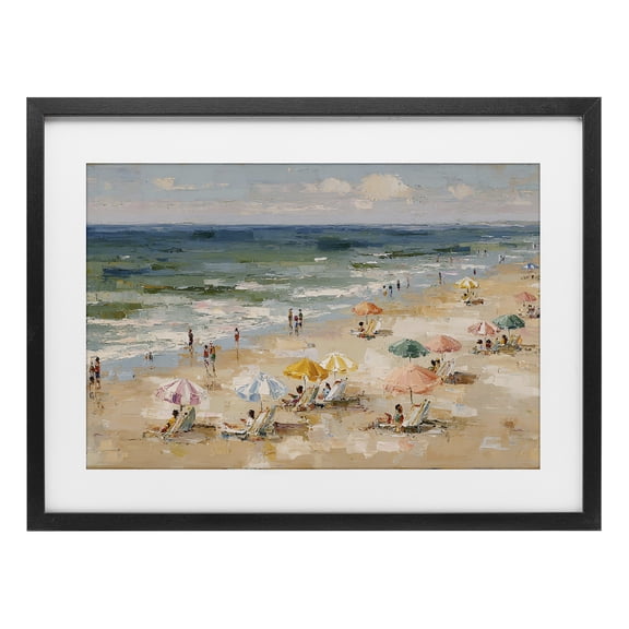 Stupell Industries Modern Impressionist Summer Beach Day Black Framed Print Under Glass, 20 x 14, by Jacky Ngan