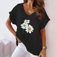 thumbnail image 1 of Fiudx Camisas de Mujer Camiseta de Manga Corta con Mangas Informales de Algodón y Cáñamo con Cuello En V y Estampado de Girasoles para Mujer, 1 of 5