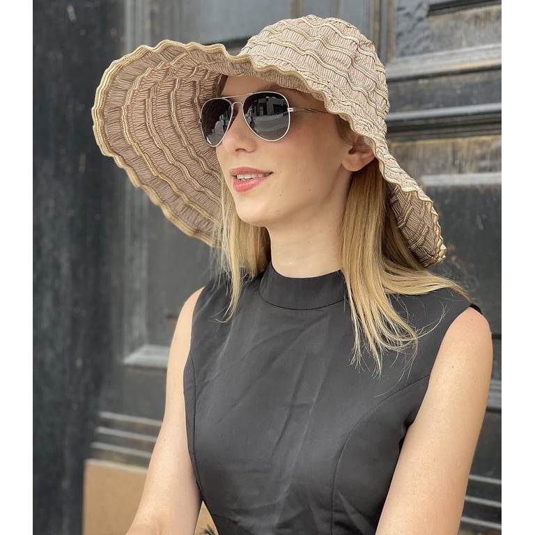 Women\'s Folding Vintage Outdoor Sun Hat UV Protection, brown FURTALK Fashion Beach Hats for Women Wide Brim UPF 50 Sun  main image 4