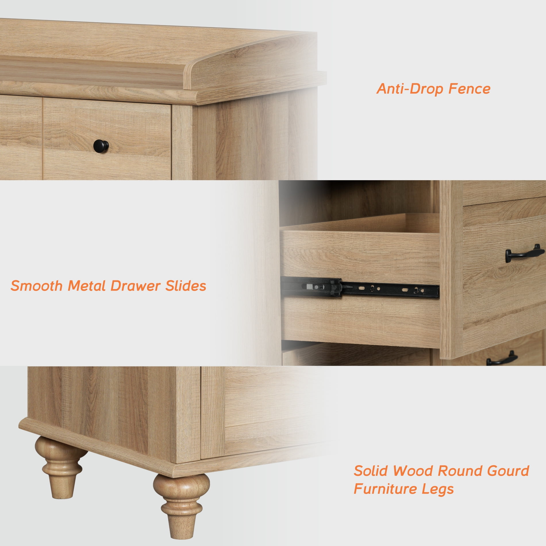 2 Piece Dresser Set, 6 Drawer Dresser & 5 Drawer Dresser, Wooden Storage Organizer for Bedroom Living Room, Oak