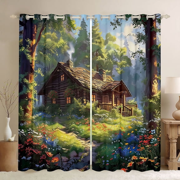 Manfei Vintage Rustic Cottage Black Out Curtains for Female Men,Nature Scenery Curtains Pack of 2 (42x63 Each),Colorful Floral Flowers Bedroom Curtains,Microfiber Bedroom Decor