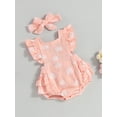 thumbnail image 2 of Bagilaanoe Newborn Baby Girl Rompers Rainbow Print Fly Sleeve Ruffles Bodysuit + Headband 6M 12M 18M 24M Infant Summer One Piece Jumpsuit, 2 of 9