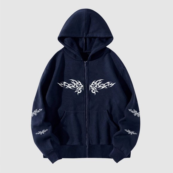2023 Womens' Zip Up Overszie Sweatshirt Gothic Style Sleeve Hoodlies Zipper Thermal Hoodie With Cropped Zip Up Women Coat on Clearance
