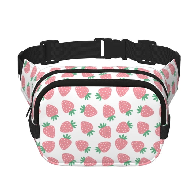 Fotbe Strawberry Cangurera Cuadrada con Estampado de Doble Capa, Bolsa de Cintura Ajustable Mini para Hombres y Mujeres