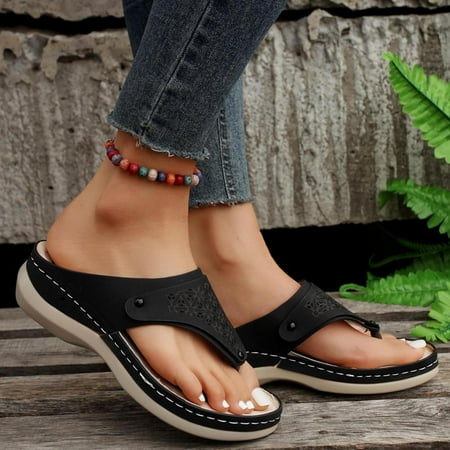 

Tdoqot Womens Platform Sandals- Comfy Arch Support Beach Dressy Summer Womens Sandals Black Size 9