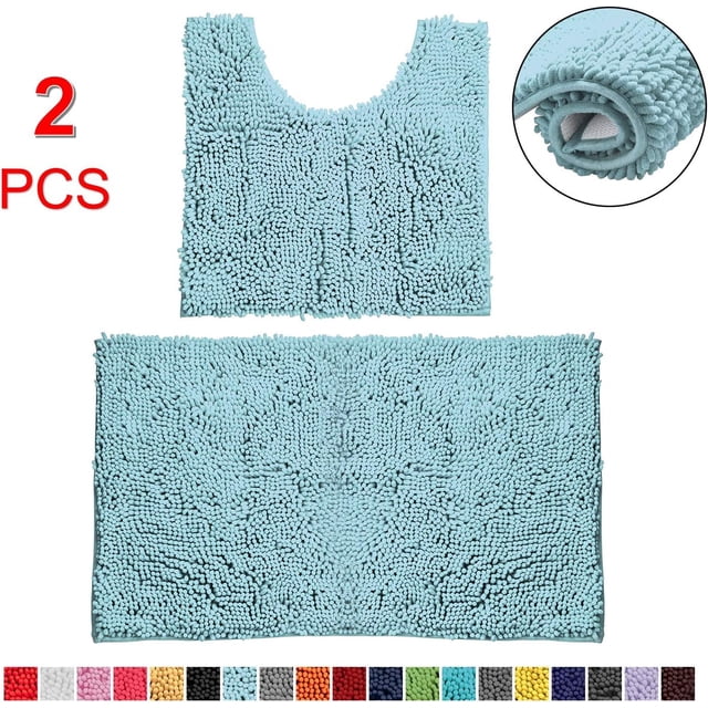 Alfombrilla de baño de poliéster, base de PVC antideslizante para baño, alfombra absorbente de chenilla extra suave de secado rápido (azul spa)