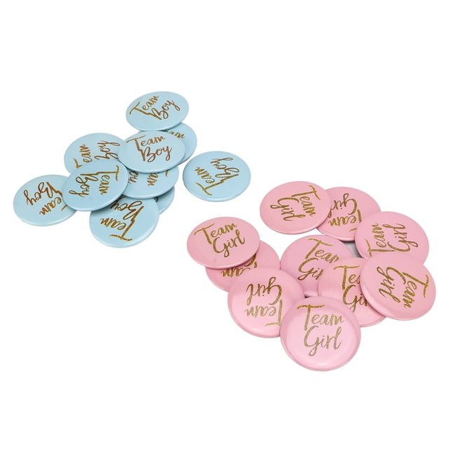 Insignia De Botón De Revelación De Género, Pin De Botón De Niño Y Niña Con Patrón Inglés, Material Metálico Pequeño Y Compacto De Color Azul Y Rosa Para Baby Shower