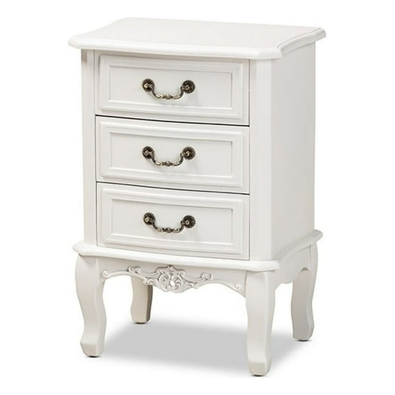 Gabrielle Traditional French Country Provincial White-Finished 3-Drawer Wood Nightstand