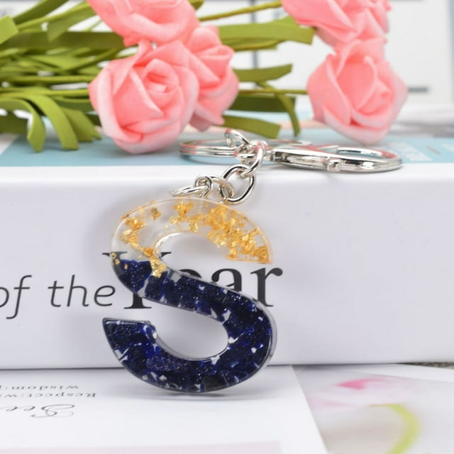 Car Key Chain with 26 English Letter Options Crystal Gel Pendant for Bag or Vehicle Decoration