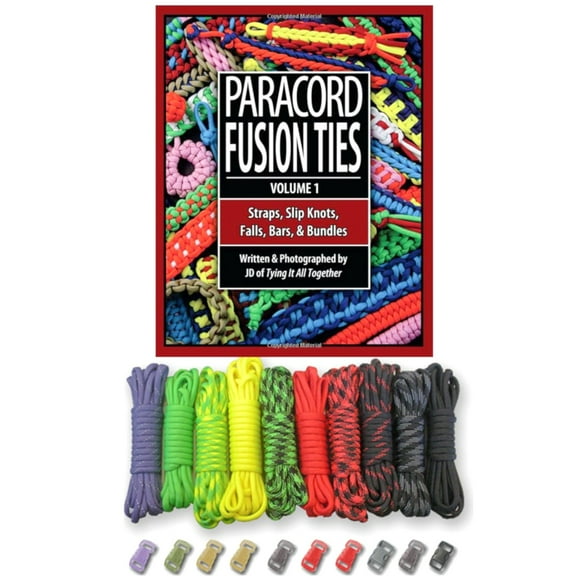 Paracord Planet 550 Paracord Crafting Kits - Type III 550 LB Parachute Cord with Assorted Buckles & Instructional Book, Paracord Fusion Ties Vol. 1 - 15 Kit Options with up to 20 Color Choices