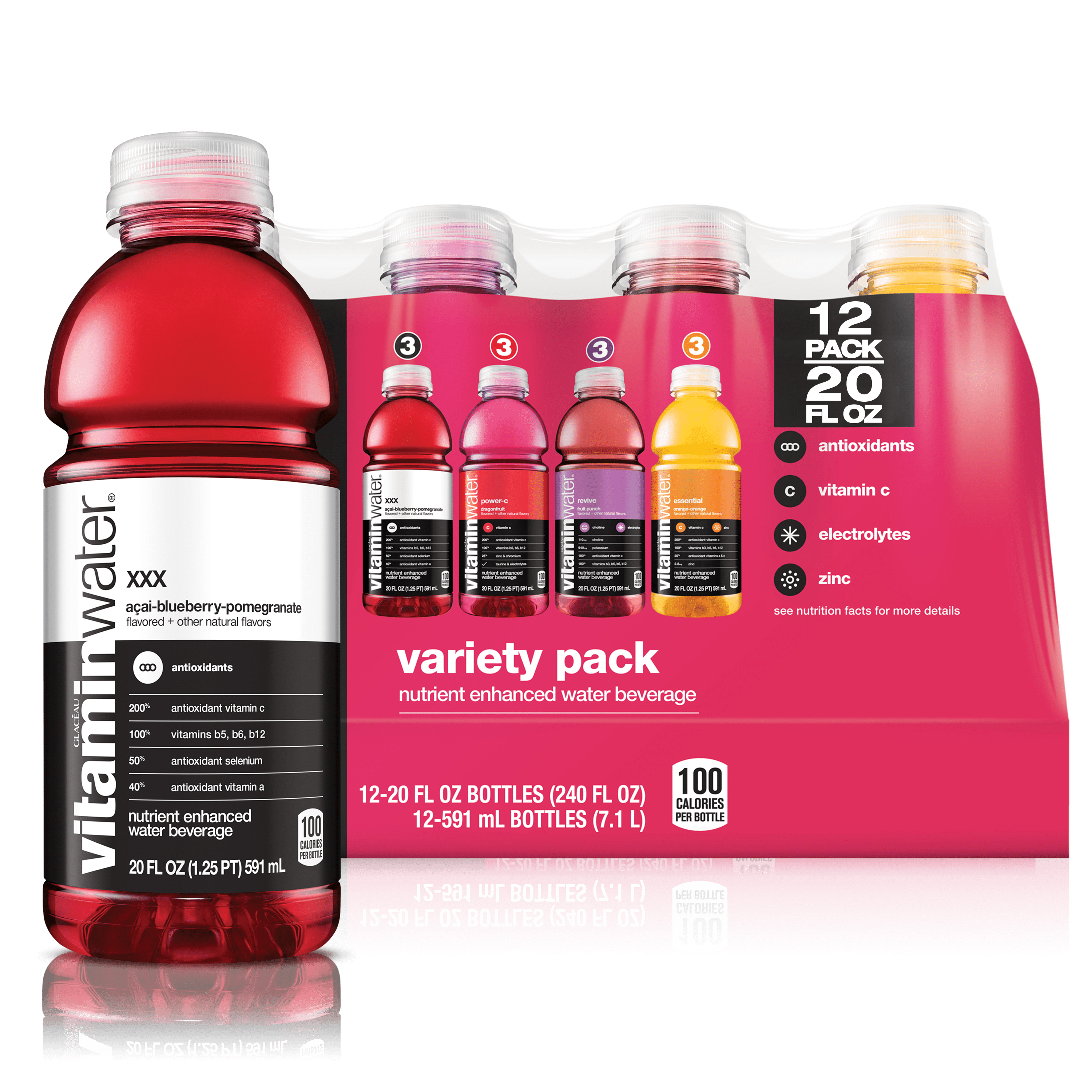 vitaminwater variety Pack nutrient enhanced water w/ vitamins, 20 fl oz, 12 Pack