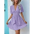 thumbnail image 5 of Women Summer Casual Floral Print Short Flutter Sleeve Mini Dress Casual Sundress V Neck Sun Dresses M, 5 of 9