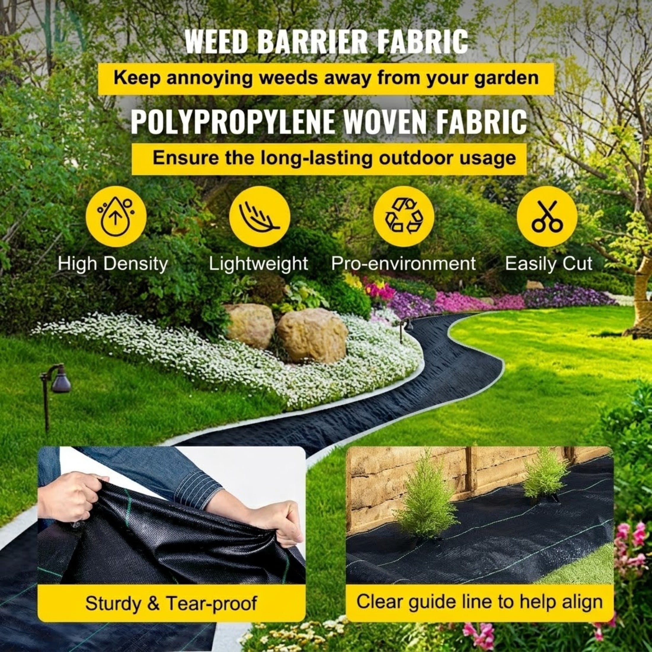 6 x 250 ft Weed Barrier Landscape Fabric, 4.1 Oz Heavy Duty Woven Ground Cover for Garden & Driveway, Black