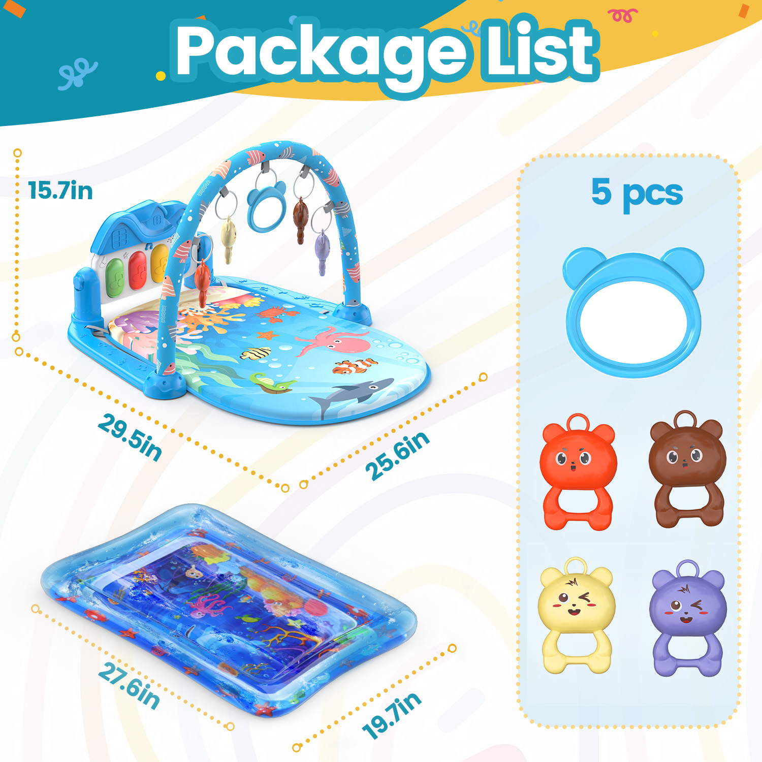 WonderStone 2-in-1 Baby Gym with Water Mat and Play Piano, Blue photo 7
