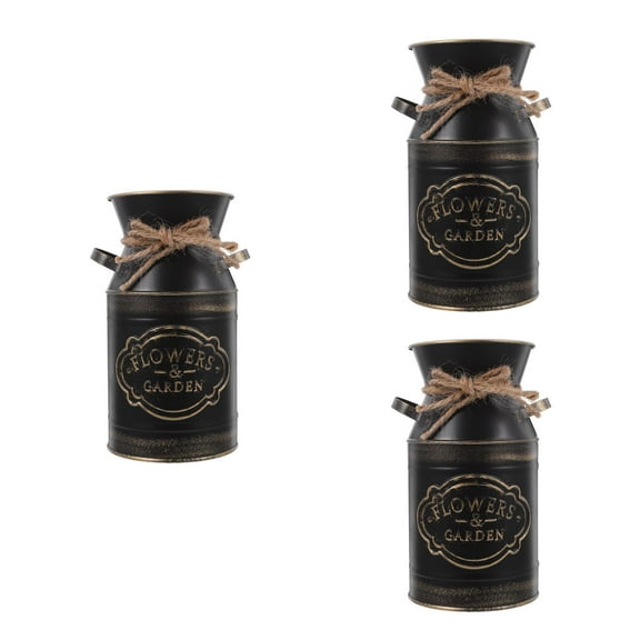 Masteelf 3pcs Vintage Galvanized Metal Milk Can Retro Jute Rope Farmhouse Decorative Flower Vase Rustic French Jug For Home Decor Flower Holder Pitcher House Warming