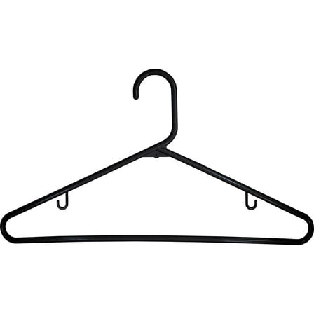 International Hanger, Black Plastic Tubular Clothes Hangers with Pant Bar and Hooks for Straps, 36 Pack